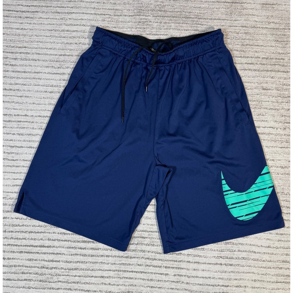 Nike Dri-FIT Mens Navy Blue Teal Striped Swoosh Athletic Shorts Size M